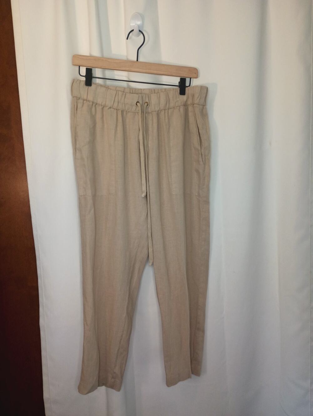 Enza Costa French Linen Taper Pant S 2/M Neutral Minimalist Quiet Luxury Coastal